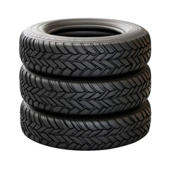 Three black tires stacked on top of each other Isolated on transparent background