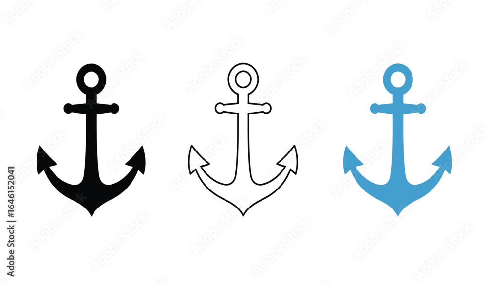 Poster Anchor Icons: Set of vector graphic anchor icons in a diverse selection of styles suitable for navigation, nautical themes and the seas.