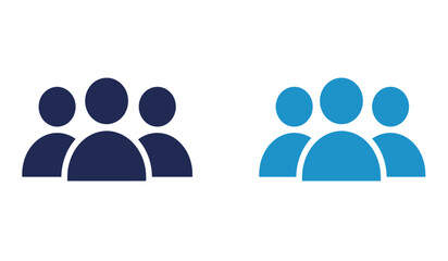 Two stylized groups of people icons representing teamwork and community in dark blue and bright blue colors isolated on white background