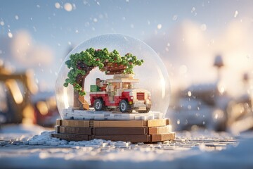 Miniature christmas scene in a snow globe.