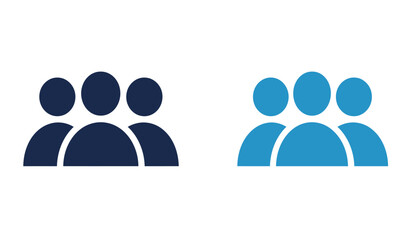 Two stylized groups of people icons representing teamwork and community in dark blue and bright blue colors isolated on white background