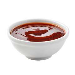 White bowl with barbecue sauce with tomatoes, vinegar, molasses, brown sugar, Worcestershire sauce, and spices Isolated on transparent background