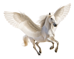 winged horse flying against isolated on white background PNG, AI GENERATED