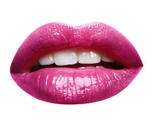 Vivid pink lips with white teeth isolated on a transparent background