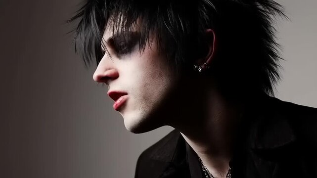 Dramatic Portrait of a Young Man with Intense Makeup and Spiked Hair