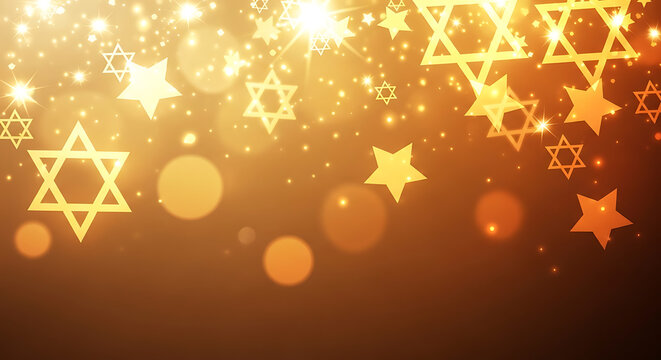 Golden background with stars of david and bokeh lights creating a festive atmosphere design element