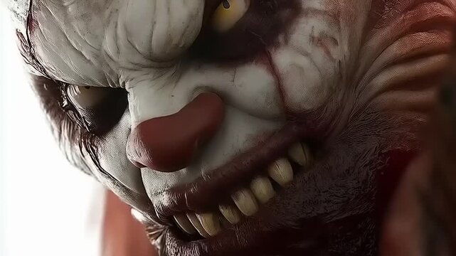 Sinister Circus: A Macro View of a Terrifying Clown with Sharp Teeth