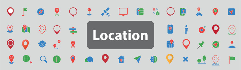 Set of 36 vector icons related to location, navigation, and maps. Includes map pins, GPS, compass, geolocation, target