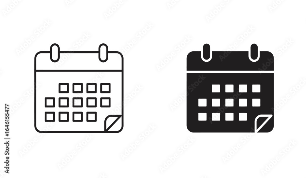 Aufkleber two simple calendar icons one outlined and one solid black representing days and dates isolated on w