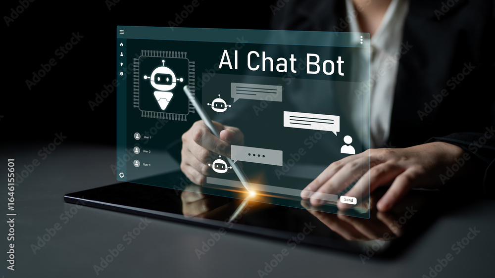 Poster ai chatbot interface facilitates communication, chatbot, and ai interaction for automated user suppo