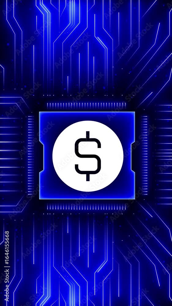 Poster dollar stable coin currency business and digital money hologram symbol appears on a digital backgrou