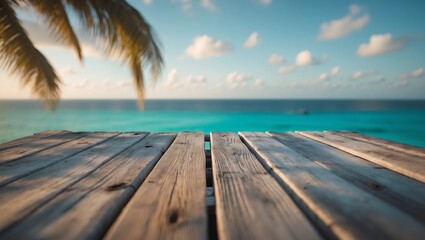 Fototapeta premium Tropical beach vacation background wooden dock ocean view summer travel destination paradise island getaway on transparent background
