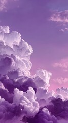 A vibrant sky showcases thick, fluffy clouds in shades of purple and lavender, perfect for backgrounds in design projects, calming themes, or atmospheric visuals,