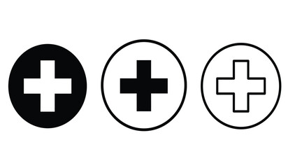 Obraz premium Three oval medical cross icons in black filled white and outline styles isolated on white background