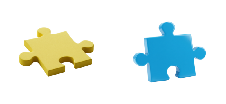 Puzzle pieces fitting together creative workspace minimalist collaboration concept. Set cut out PNG