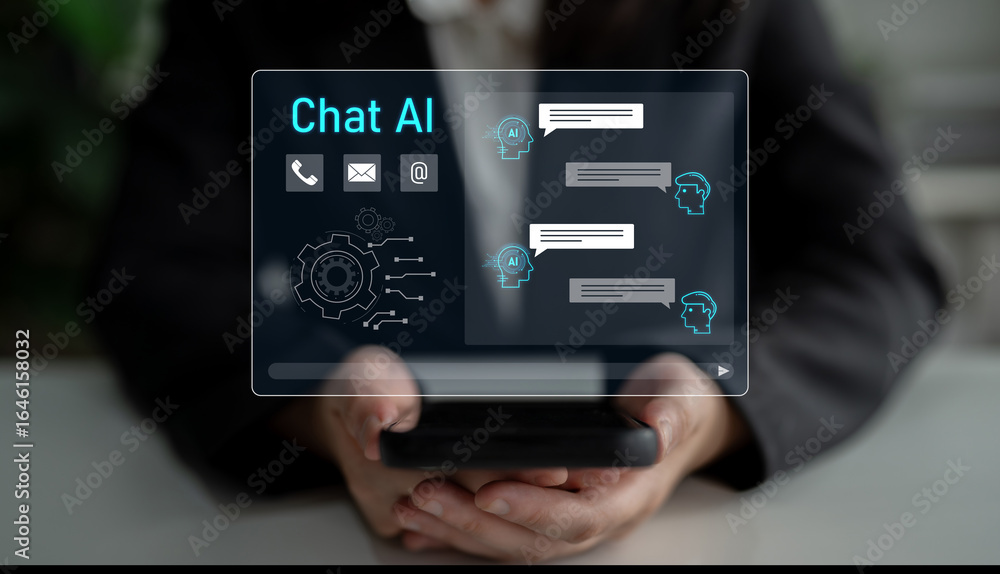 Poster ai chatbot interface facilitates communication, chatbot, and ai interaction for automated user suppo