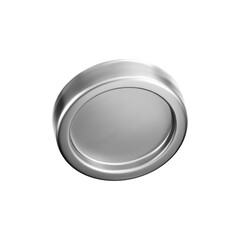 3D silver coin icon with chrome metallic effect. Render of glossy chrome coin, silver reward medal, casino chip, game token or digital currency icon. Futuristic UI element. 3D vector illustration