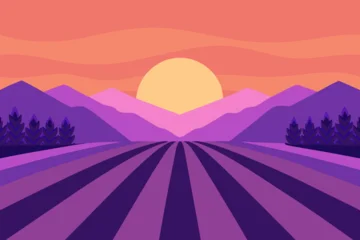 Fototapete Rund Warmes Lila Vibrant sunset over purple fields and mountains  © HASIBUL HASAN