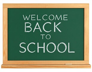 Fototapeta premium Green Chalkboard With White Chalk Text Of Welcome Back To School In Wooden Frame