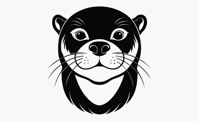 Otter head silhouette, aquatic mammal vector, wildlife icon, black animal illustration, otter head silhouette line art vector illustration with a white background