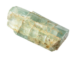 natural raw green beryl crystal cutout on white