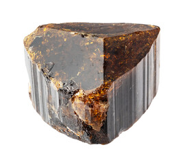 natural raw dravite tourmaline mineral cutout