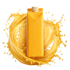 Refreshing orange juice carton with vibrant splash on transparent Background