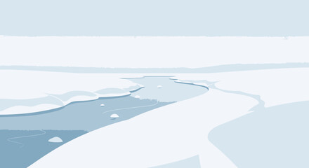 Obraz premium Minimalist Ice Landscape With River Illustration With Blue And White Tones