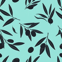 Olive branch pattern on teal background