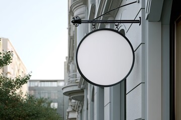 Empty round sign on a building facade