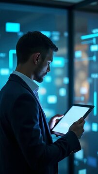 ISO 27001 concept. requirements, certification, management, standards. Businessman using tablet to choose ISO 27001 for information security management system (ISMS)..