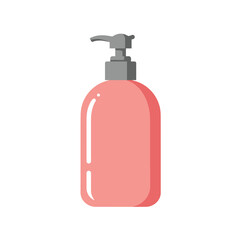 A simple illustration of a pink liquid soap dispenser with a grey pump mechanism isolated on white background