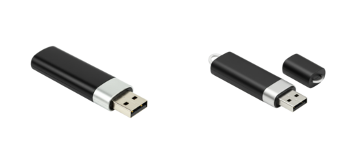 Storing and transferring data office usb flash drive modern environment technology innovation. Set cut out PNG