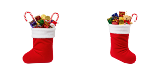 Christmas stockings filled with gifts and treats indoor celebration holiday decor festive atmosphere. Set cut out PNG