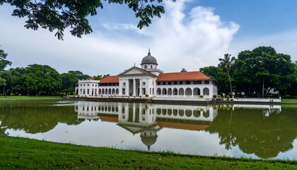 Fototapeta premium Palace by a pond under a cloudy sky