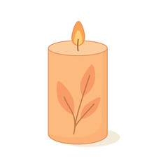 Decorative cylindrical aroma candle in glass jar isolated on white background. Cute simple flat style, vector illustration