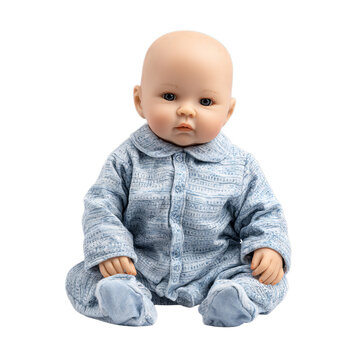 Lifelike reborn baby doll in pajamas. Isolated white background. Png format