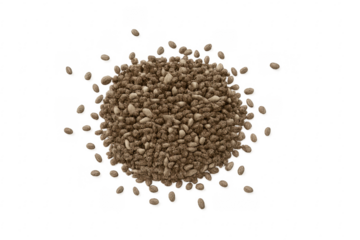 Crunchy chocolate cereal and peanut mix forming a sphere on transparent background