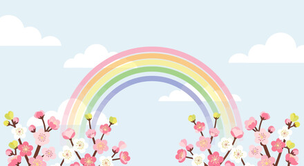 Obraz premium Rainbow Over Blossom Branches Creates a Peaceful, Springtime Atmosphere Scene