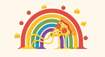 Rainbow Pizza Slice with Delicious Cheesy Melt For Restaurant Menu