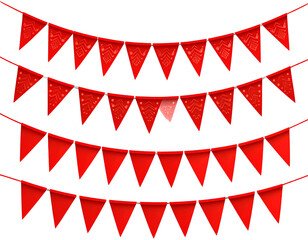Fototapeta premium Red pennant banner flags decoration for party celebration on transparent background.