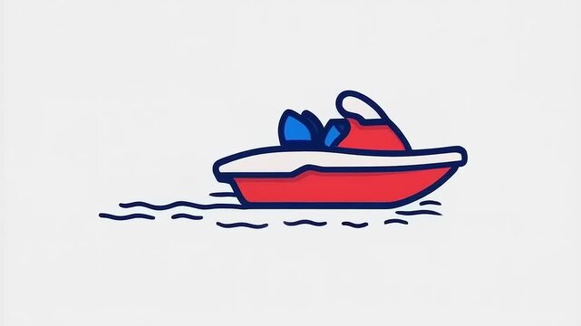 Vibrant Animated Watercraft: Cartoon Style Illustration of a Red and White Jet Ski