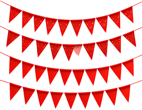 Red pennant banner flags decoration for party celebration on transparent background. - Powered by Adobe