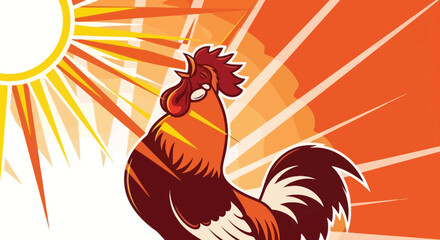 Rooster Crowing at Sunrise: Vibrant Vector Illustration of a Farm Animal Symbol