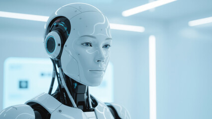 Futuristischer Hybrid aus Roboter und Mensch - Konzept f&uuml;r k&uuml;nstliche Intelligenz