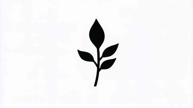 Minimalist black silhouette of a leafy branch on a pure white canvas backdrop