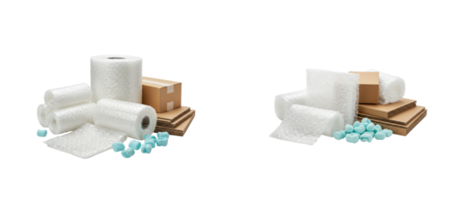 Packaging supplies for shipping products warehouse collection organized environment overhead efficiency and protection. Set cut out PNG