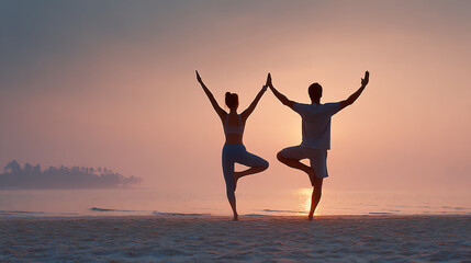 Fototapeta premium beach yoga, AI generated