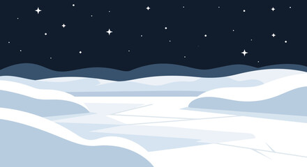 Serene arctic landscape illustration with winter night starry sky vector illustration