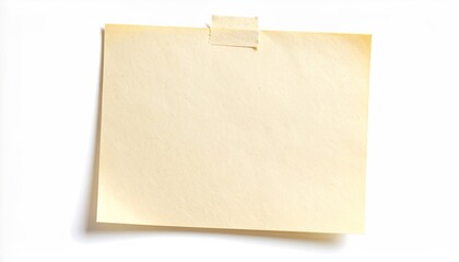 Yellow Note Paper Adhered With Tape On White Background With Shadow